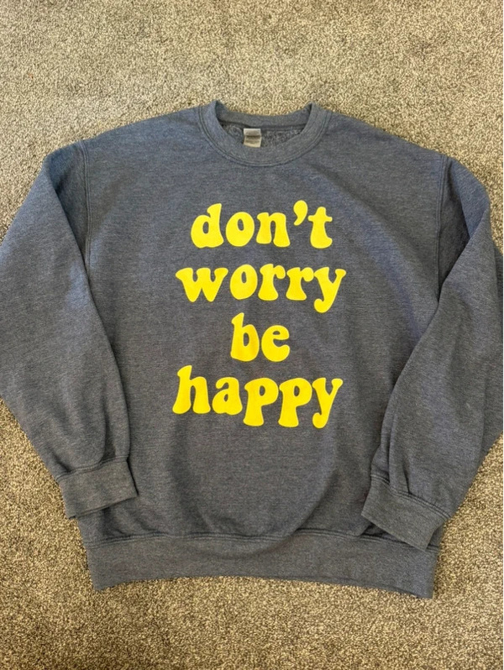 Adult Don’t worry be happy blue crew neck sweatshirt size medium
